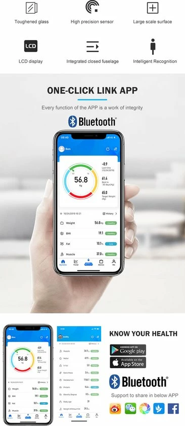 Merkloos Extremetools Slimme Weegschaal Met Lichaamsanalyse - Personenweegschaal Nederlandse App – Digitale Personenweegschaal Met 11 Meetfuncties – Anti-slip 10 Merkloos Extremetools Slimme Weegschaal Met Lichaamsanalyse - Personenweegschaal Nederlandse App – Digitale Personenweegschaal Met 11 Meetfuncties – Anti-slip - Afbeelding 8