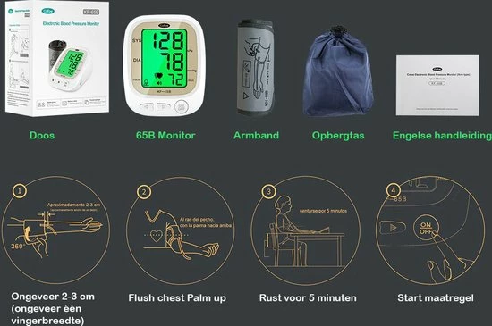 Cofoe Bloeddrukmeter - Bloeddrukmeter Bovenarm - Digitale Hartslagmeter Met Engelse Stemfunctie - 3 Kleur Lcd Monitor - Dubbele Voedingsmethoden - 4 AA-Batterijn (NIET INBEGREPEN) - Normaal Armband 23-33cm - Wit 8 Cofoe Bloeddrukmeter - Bloeddrukmeter Bovenarm - Digitale Hartslagmeter Met Engelse Stemfunctie - 3 Kleur Lcd Monitor - Dubbele Voedingsmethoden - 4 AA-Batterijn (NIET INBEGREPEN) - Normaal Armband 23-33cm - Wit - Afbeelding 6