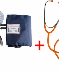 Hospitrix Set Stethoscoop En Bloeddrukmeter Bovenarm Met Dubbele Slang Zilver | Etui Inbegrepen | EenhandsBediening | Handmatig |