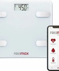 Rossmax WF262 Slimme Personenweegschaal - Met Uitgebreide Lichaamsanalyse Met Vetpercentage - BMI - BMR - Spiermassa - Digitaal - Bluetooth - Smartphone App - Geheugen - Persoonlijke Doelen Instellen - Wit
