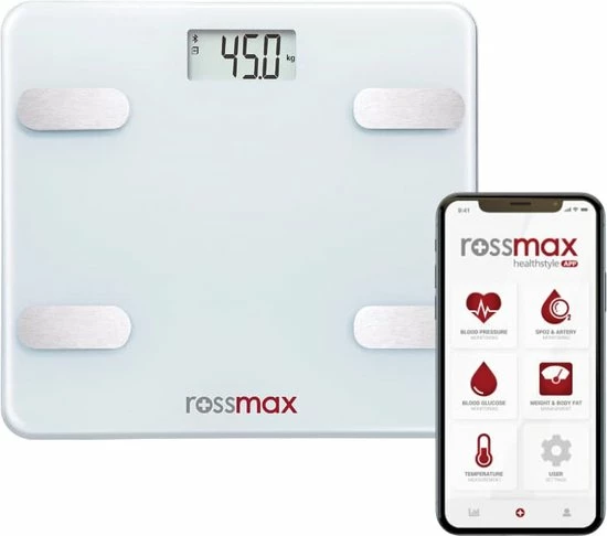 Rossmax WF262 Slimme Personenweegschaal - Met Uitgebreide Lichaamsanalyse Met Vetpercentage - BMI - BMR - Spiermassa - Digitaal - Bluetooth - Smartphone App - Geheugen - Persoonlijke Doelen Instellen - Wit 3 Rossmax WF262 Slimme Personenweegschaal - Met Uitgebreide Lichaamsanalyse Met Vetpercentage - BMI - BMR - Spiermassa - Digitaal - Bluetooth - Smartphone App - Geheugen - Persoonlijke Doelen Instellen - Wit