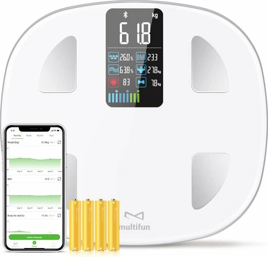 Multifun Slimme Weegschaal Met App - Luxe Lichaamsanalyse Personenweegschaal - Bluetooth - IOS En Android - Incl. Batterijen 3 Multifun Slimme Weegschaal Met App - Luxe Lichaamsanalyse Personenweegschaal - Bluetooth - IOS En Android - Incl. Batterijen
