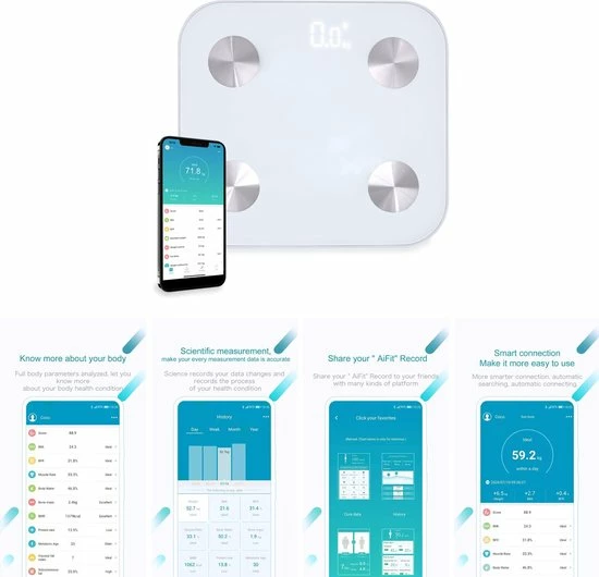 JAP Sports JAP WG20E Smart Weegschaal Digitaal - Met Lichaamsanalyse - Slimme Weegschaal - Fitness Partner 4 JAP Sports JAP WG20E Smart Weegschaal Digitaal - Met Lichaamsanalyse - Slimme Weegschaal - Fitness Partner - Afbeelding 2