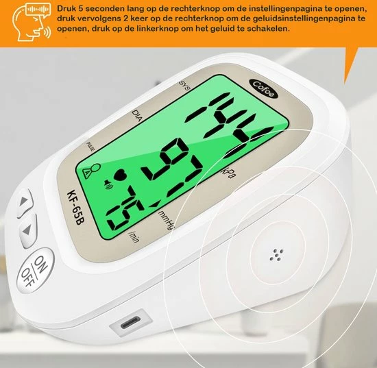 Cofoe Bloeddrukmeter - Bloeddrukmeter Bovenarm - Digitale Hartslagmeter Met Engelse Stemfunctie - 3 Kleur Lcd Monitor - Dubbele Voedingsmethoden - 4 AA-Batterijn (NIET INBEGREPEN) - Normaal Armband 23-33cm - Wit 6 Cofoe Bloeddrukmeter - Bloeddrukmeter Bovenarm - Digitale Hartslagmeter Met Engelse Stemfunctie - 3 Kleur Lcd Monitor - Dubbele Voedingsmethoden - 4 AA-Batterijn (NIET INBEGREPEN) - Normaal Armband 23-33cm - Wit - Afbeelding 4