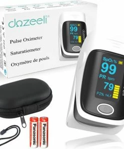 Dozeeli? Saturatiemeter Zuurstofmeter Vinger - Oximeter - FAGG Medische Kwalificatie En Inspectie + CE - NL Handleiding - Opberghoes Koord + Panasonic Batteijen - Grijs