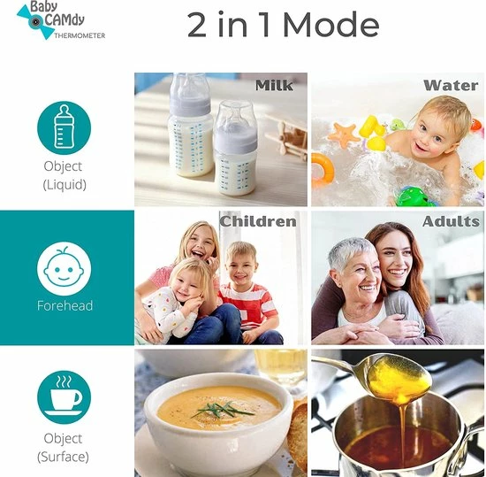 Baby Camdy France Digitale Infrarood Thermometer Voor Baby's, Kinderen En Volwassenen, 2-in-1 Temperatuur Voorhoofd, Vloeistoffen En Objecten, Onmiddellijke Leestemperatuur Zonder Contact Koortsalarm 6 Baby Camdy France Digitale Infrarood Thermometer Voor Baby's, Kinderen En Volwassenen, 2-in-1 Temperatuur Voorhoofd, Vloeistoffen En Objecten, Onmiddellijke Leestemperatuur Zonder Contact Koortsalarm - Afbeelding 4