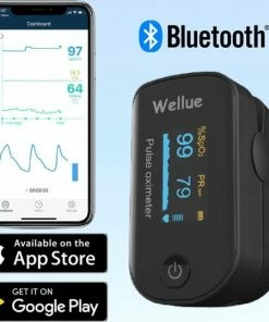 Wellue Saturatiemeter Met Hartslagmeter En ViHealth App - Pulse Oximeter - CE Keurmerk - Zuurstofmeter Vinger Met Draagkoord En Batterijen- Zwart