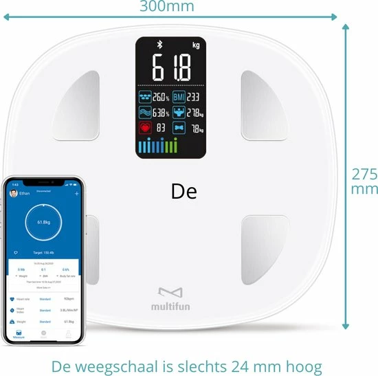 Multifun Slimme Weegschaal Met App - Luxe Lichaamsanalyse Personenweegschaal - Bluetooth - IOS En Android - Incl. Batterijen 9 Multifun Slimme Weegschaal Met App - Luxe Lichaamsanalyse Personenweegschaal - Bluetooth - IOS En Android - Incl. Batterijen - Afbeelding 7
