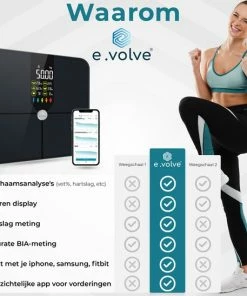 E.volve Premium Slimme Weegschaal - 16x Lichaamsanalyse O.a. Vetpercentage - Digitale Personenweegschaal Met App - Bluetooth - Inclusief Analyse App 21 E.volve Premium Slimme Weegschaal - 16x Lichaamsanalyse O.a. Vetpercentage - Digitale Personenweegschaal Met App - Bluetooth - Inclusief Analyse App -Medisana Sales 550x548 1