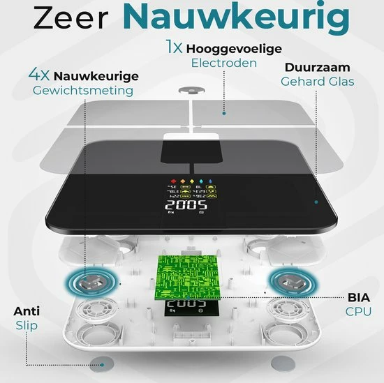 E.volve Premium Slimme Weegschaal - 16x Lichaamsanalyse O.a. Vetpercentage - Digitale Personenweegschaal Met App - Bluetooth - Inclusief Analyse App 8 E.volve Premium Slimme Weegschaal - 16x Lichaamsanalyse O.a. Vetpercentage - Digitale Personenweegschaal Met App - Bluetooth - Inclusief Analyse App - Afbeelding 6