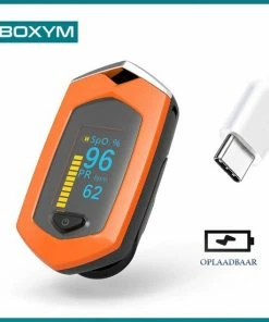 Boxym Saturatiemeter Oplaadbaar- Zuurstofmeter Vinger - Oximeter Met Spo2 - Pulse Oximeter - Oplaadbare Digitale Vingertop Pulsoxymeter - Bloedzuurstofmeter Vinger - Zuurstofmeter - Oranje