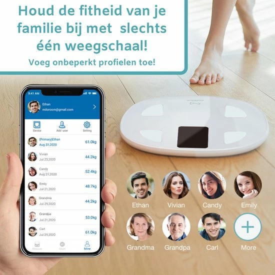 Multifun Slimme Weegschaal Met App - Luxe Lichaamsanalyse Personenweegschaal - Bluetooth - IOS En Android - Incl. Batterijen 6 Multifun Slimme Weegschaal Met App - Luxe Lichaamsanalyse Personenweegschaal - Bluetooth - IOS En Android - Incl. Batterijen - Afbeelding 4