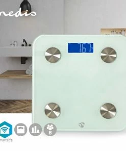 Nedis SmartLife Personenweegschaal | Wi-Fi | BMR / Botten / Gewicht / Spieren / Vet / Water | 8 Geheugenplaatsen | Piekbelasting: 180 Kg | Android™ / IOS | Glas | Wit -Medisana Sales 550x550 553