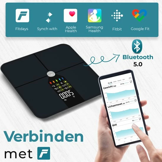 E.volve Premium Slimme Weegschaal - 16x Lichaamsanalyse O.a. Vetpercentage - Digitale Personenweegschaal Met App - Bluetooth - Inclusief Analyse App 7 E.volve Premium Slimme Weegschaal - 16x Lichaamsanalyse O.a. Vetpercentage - Digitale Personenweegschaal Met App - Bluetooth - Inclusief Analyse App - Afbeelding 5