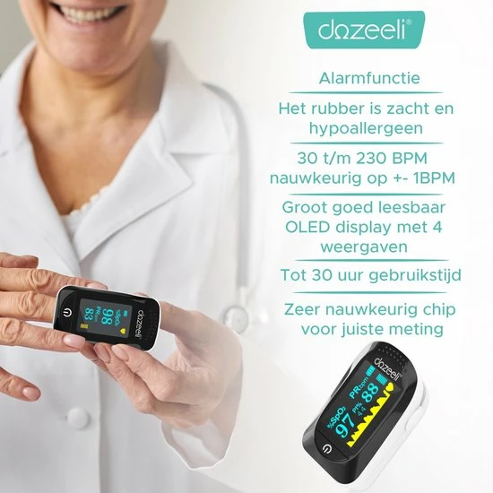 Dozeeli? Saturatiemeter Zuurstofmeter Vinger - Oximeter - FAGG Medische Kwalificatie En Inspectie + CE - NL Handleiding - Opberghoes Koord + Panasonic Batteijen - Wit 5 Dozeeli? Saturatiemeter Zuurstofmeter Vinger - Oximeter - FAGG Medische Kwalificatie En Inspectie + CE - NL Handleiding - Opberghoes Koord + Panasonic Batteijen - Wit - Afbeelding 3