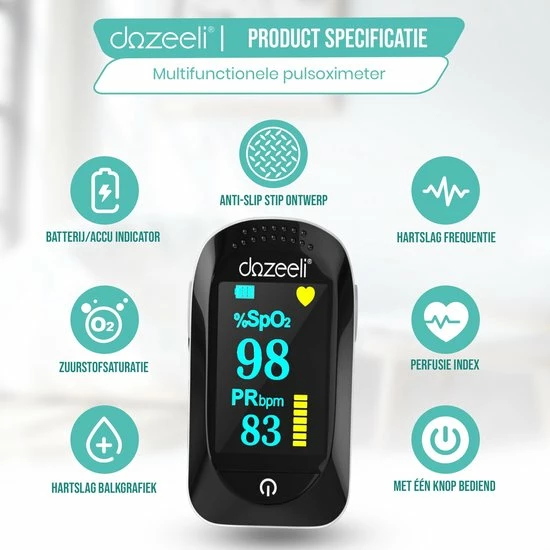 Dozeeli? Saturatiemeter Zuurstofmeter Vinger - Oximeter - FAGG Medische Kwalificatie En Inspectie + CE - NL Handleiding - Opberghoes Koord + Panasonic Batteijen - Wit 7 Dozeeli? Saturatiemeter Zuurstofmeter Vinger - Oximeter - FAGG Medische Kwalificatie En Inspectie + CE - NL Handleiding - Opberghoes Koord + Panasonic Batteijen - Wit - Afbeelding 5