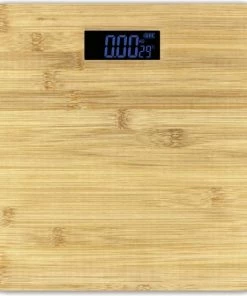 Omega Personenweegschaal, 28x26 Cm, 6mm Gehard Glas, Max 180kg, 2x AAA (niet Ingebegrepen) Auto Power On/off 51x25mm LCD Digits - Bamboe