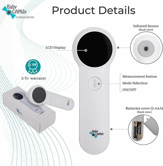 Baby Camdy France Digitale Infrarood Thermometer Voor Baby's, Kinderen En Volwassenen, 2-in-1 Temperatuur Voorhoofd, Vloeistoffen En Objecten, Onmiddellijke Leestemperatuur Zonder Contact Koortsalarm 4 Baby Camdy France Digitale Infrarood Thermometer Voor Baby's, Kinderen En Volwassenen, 2-in-1 Temperatuur Voorhoofd, Vloeistoffen En Objecten, Onmiddellijke Leestemperatuur Zonder Contact Koortsalarm - Afbeelding 2