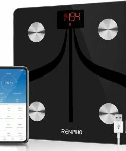 RENPHO Smart Body Fat Weegschalen USB Oplaadbaar, Bluetooth Weegschaal Hoge Precisie Weegschaal Met Smartphone App, Lichaamssamenstelling Monitor Voor Lichaamsvet, BMI, Lichaamsgewicht, Spiermassa