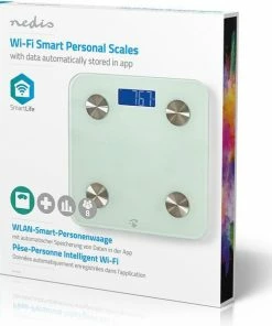Nedis SmartLife Personenweegschaal | Wi-Fi | BMR / Botten / Gewicht / Spieren / Vet / Water | 8 Geheugenplaatsen | Piekbelasting: 180 Kg | Android™ / IOS | Glas | Wit -Medisana Sales 550x589 4