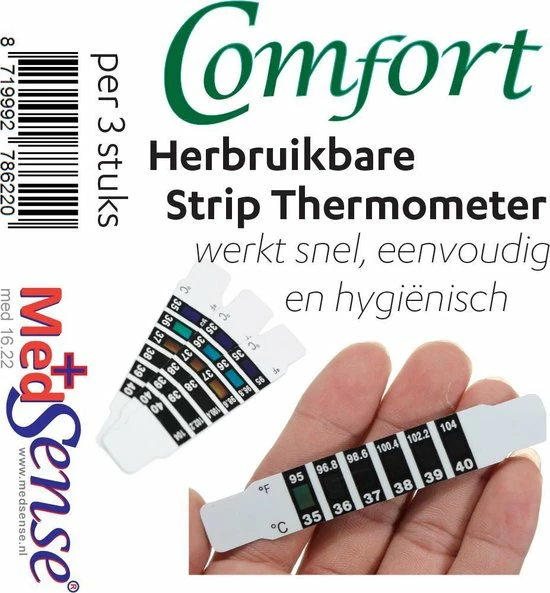 Medsense Comfort - Herbruikbare Stripthermometer - 3 Stuks 3 Medsense Comfort - Herbruikbare Stripthermometer - 3 Stuks