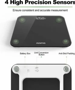 RENPHO Digitale Badkamerweegschaal Weegschaal Met Hoge Precisie Voor Het Lichaam Met Groot LED-Display, Step-On-Technologie, Capaciteit 180kg / 400lb, Zwart -Medisana Sales 550x647 1