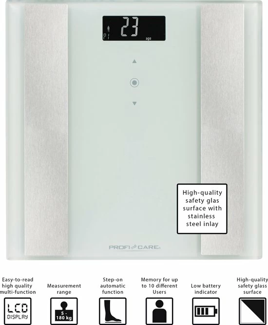 Clatronic ProfiCare PC-PW 3007 FA - 8-in-1 Analyse Weegschaal - Max 180 Kg - Wit 7 Clatronic ProfiCare PC-PW 3007 FA - 8-in-1 Analyse Weegschaal - Max 180 Kg - Wit - Afbeelding 5