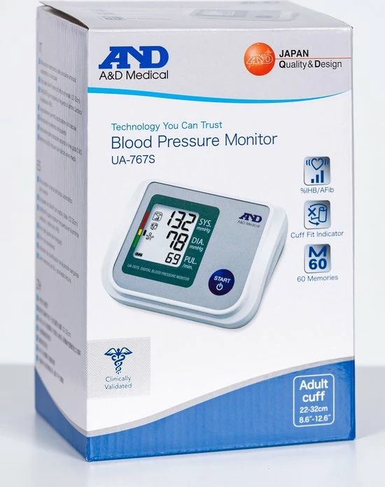 A&D Medical A&D UA-767S Bloeddrukmeter - Bovenarm - 22-32cm - 60 Geheugenplaatsen - Aanbevolen Nederlandse Hartstichting 6 A&D Medical A&D UA-767S Bloeddrukmeter - Bovenarm - 22-32cm - 60 Geheugenplaatsen - Aanbevolen Nederlandse Hartstichting - Afbeelding 4