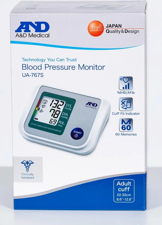 A&D Medical A&D UA-767S Bloeddrukmeter - Bovenarm - 22-32cm - 60 Geheugenplaatsen - Aanbevolen Nederlandse Hartstichting 10 A&D Medical A&D UA-767S Bloeddrukmeter - Bovenarm - 22-32cm - 60 Geheugenplaatsen - Aanbevolen Nederlandse Hartstichting - Afbeelding 8